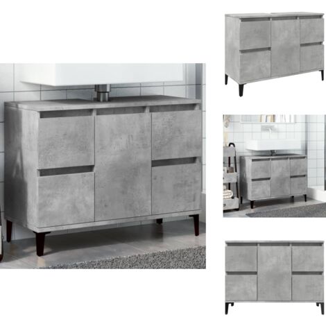 Meuble d'évier gris béton 80x33x60 cm bois d'ingénierie - Meuble De Lavabo - Meubles De Lavabo - Meuble Sous Lavabo - Meuble De Lavabo De Salle De Bain
