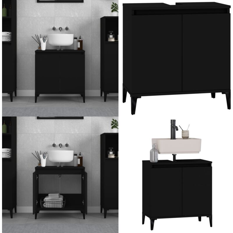 Vidaxl - Meuble d'évier noir 58x33x60 cm bois d'ingénierie - Meubles De Salle De Bain - Meuble Lavabo - Armoire De Salle De Bain - Rangement Salle De