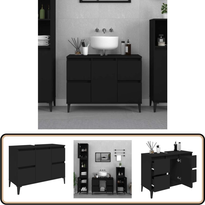 Vidaxl - Meuble d'évier noir 80x33x60 cm bois d'ingénierie - Armoire De Salle De Bain - Meuble Vasque - Meuble Sous Évier - Rangement Salle De Bain