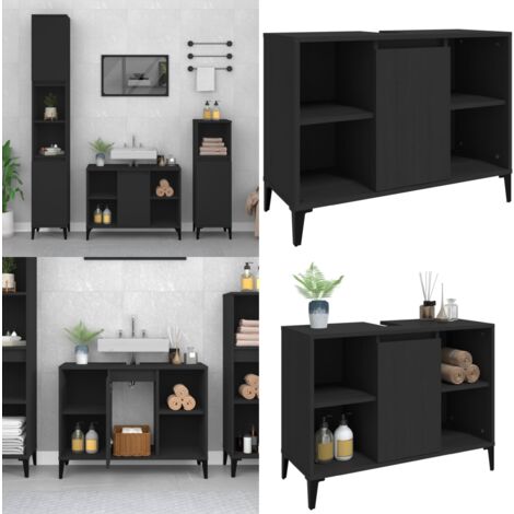 Meuble d'évier noir 80x33x60 cm bois d'ingénierie - Armoire De Salle De Bain - Meuble Vasque - Meuble Sous Évier - Rangement Salle De Bain - Meuble Design - Home & Living