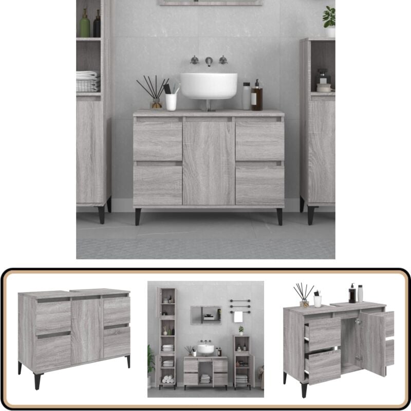 Vidaxl - Meuble d'évier sonoma gris 80x33x60 cm bois d'ingénierie - Armoire De Salle De Bain - Meuble Vasque - Meuble Sous Évier - Rangement Salle De