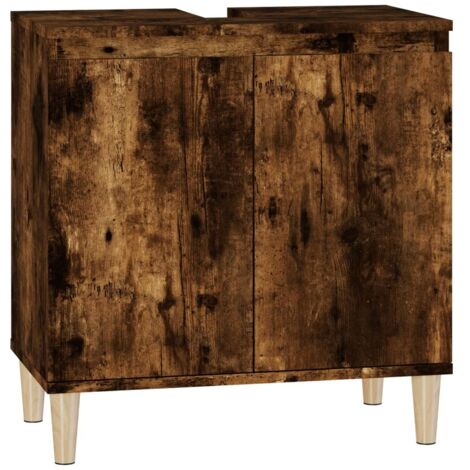 Meuble d'évier，Meuble sous évier chêne fumé 58x33x60 cm bois d'ingénierie CFW986126