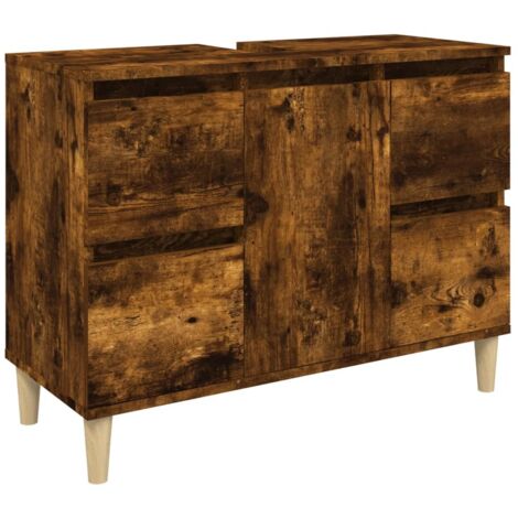 Meuble d'évier，Meuble sous évier chêne fumé 80x33x60 cm bois d'ingénierie CFW540693