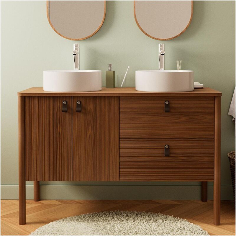 Mob-in - Ensemble meuble double vasque 120 cm + vasques diego + robinets tap