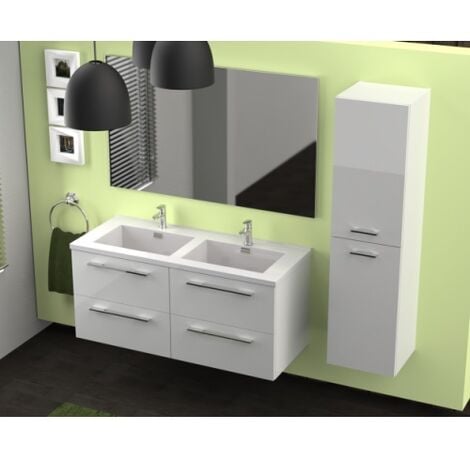 Meuble double vasque 117 Saturn 2.0 Blanc Brillant miroir Slim