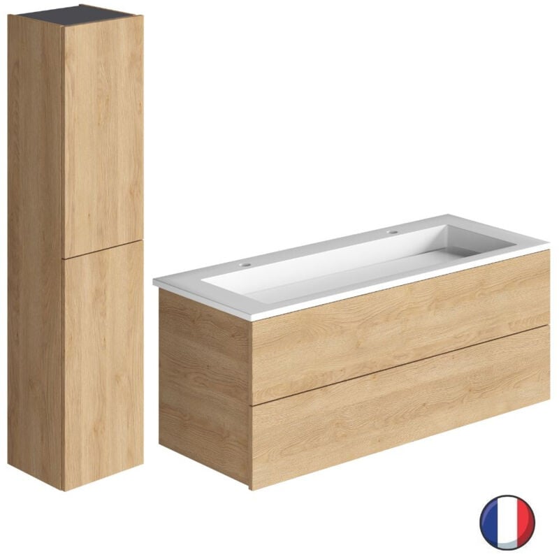 Meuble double vasque 120 cm Burgbad Cosmo chêne cachemire + colonne