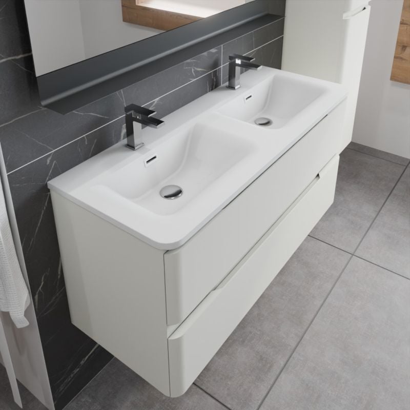 Cuisibane - Meuble double vasque 120 cm ivory - Blanc cassé mat