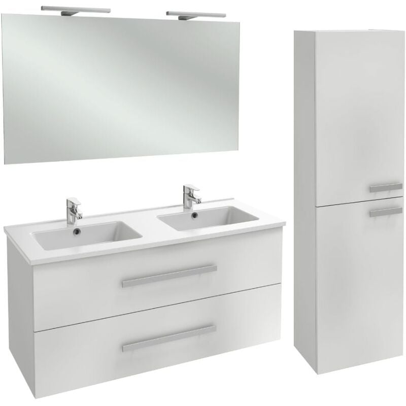 Jacob Delafon - Meuble double vasque 120 cm Ola Up blanc brillant + colonne + miroir et spots