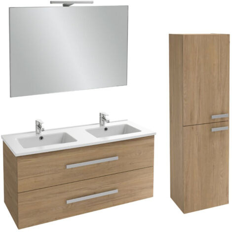 Meuble double vasque 120 cm JACOB DELAFON Ola Up chêne + colonne + miroir et spots