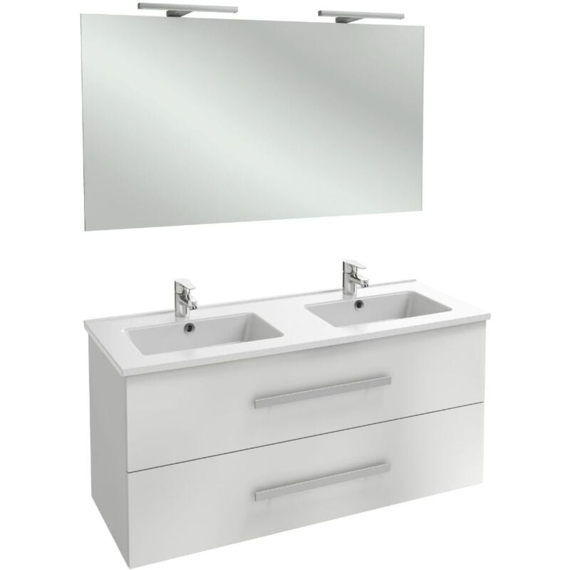 Jacob Delafon - Meuble double vasque 120 cm Ola Up blanc brillant avec miroir et spots
