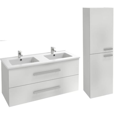 Meuble double vasque 120 cm JACOB DELAFON Ola up + colonne de salle de bain blanc
