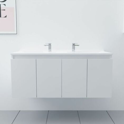 Meuble double vasque 120 cm PROLINE- Blanc- Plan vasque en Résine