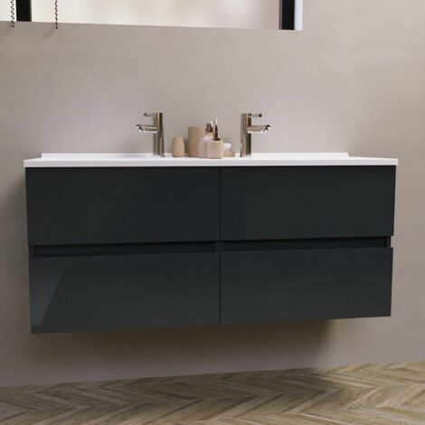 Meuble double vasque 120 cm ROSALY - Gris brillant - Gris