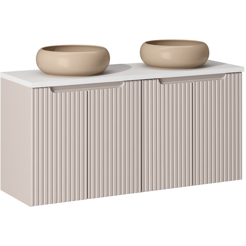 Petits-meubles - Meuble double vasque 120cm 4 portes Riva Cachemire et Blanc