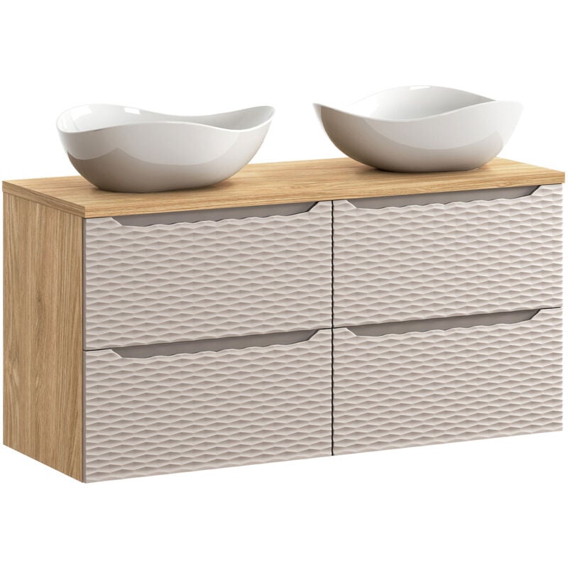 Petits-meubles - Meuble double vasque 120cm 4 tiroirs Elora Beige et bois Cloud