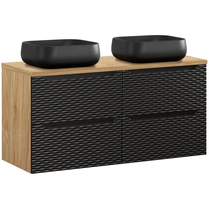 Petits-meubles - Meuble double vasque 120cm 4 tiroirs Elora Noir et bois