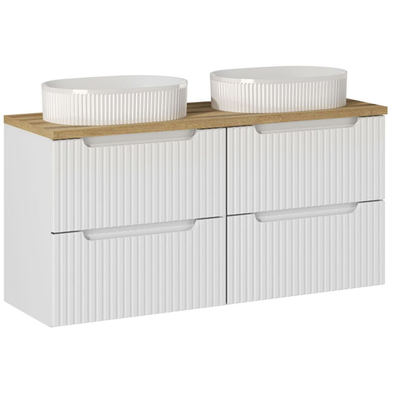 Meuble double vasque 120cm 4 tiroirs Riva Blanc et Bois
