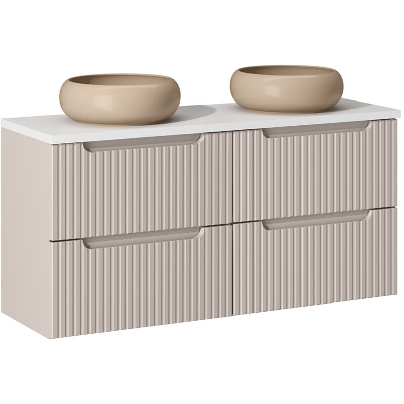 Meuble double vasque 120cm 4 tiroirs Riva Cachemire et Blanc