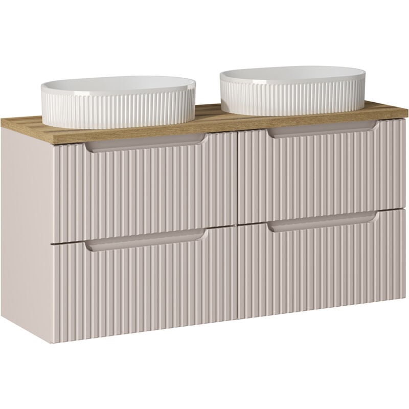 Petits-meubles - Meuble double vasque 120cm 4 tiroirs Riva Cachemire et Bois