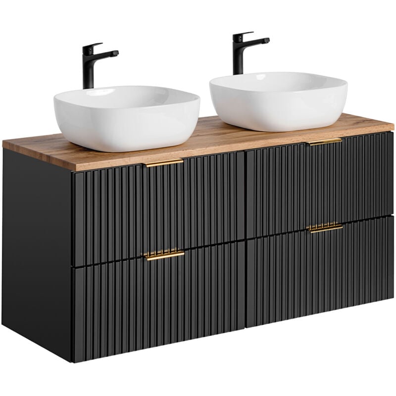 Meuble double vasque 120cm Adriel Noir et Bois