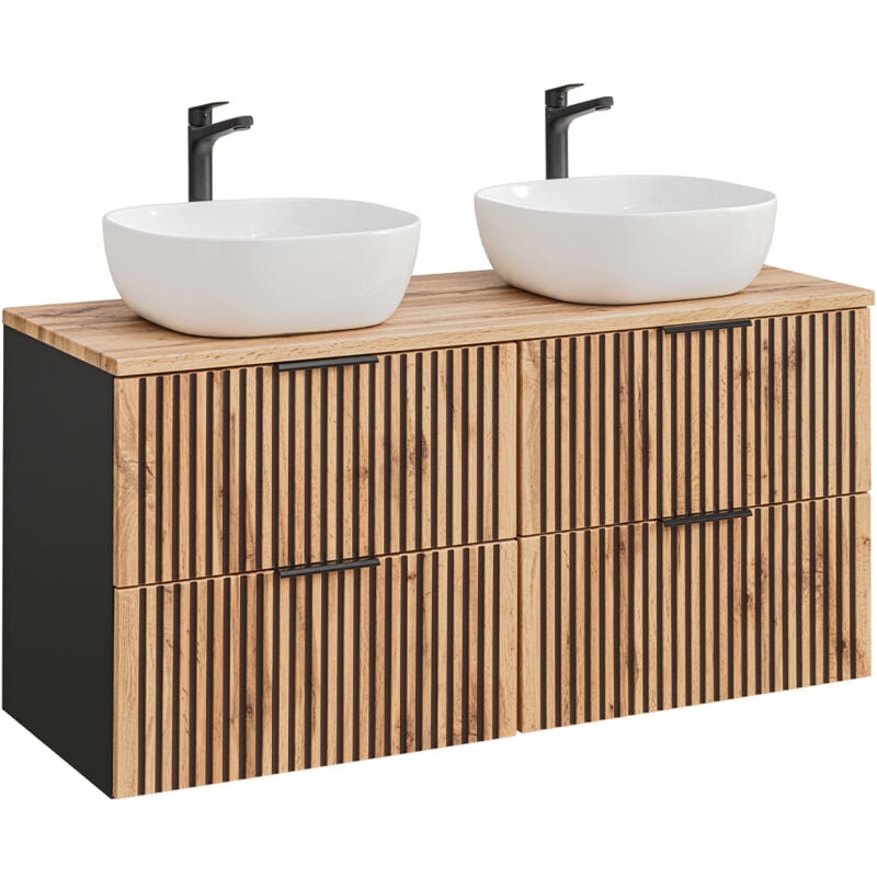 Meuble double vasque 120cm Gaia Bois et Noir
