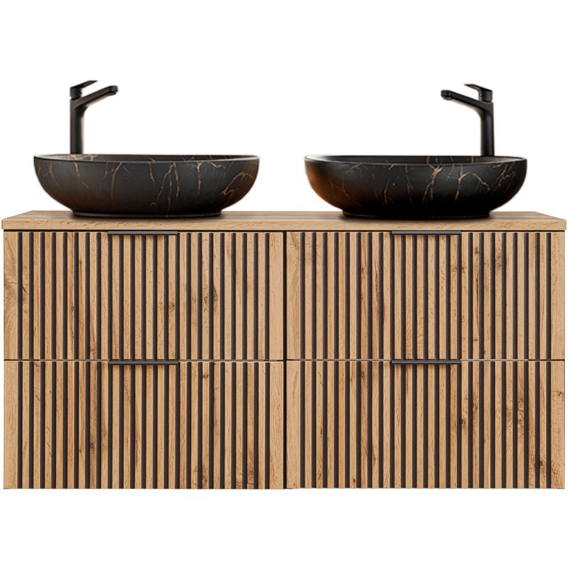 Petits-meubles - Meuble double vasque 120cm Gaia Bois et Noir - Vasque Noir