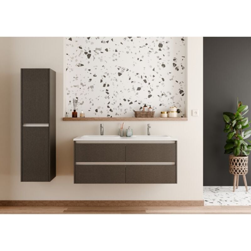 Sanitaire - Meuble double vasque jupiter 3.0 Tissé Gris 120cm - Sans miroir