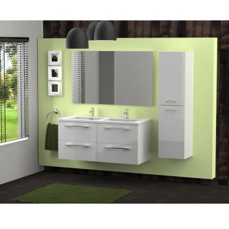 Meuble double vasque 117 Saturn 2.0 Blanc Brillant SANS miroir