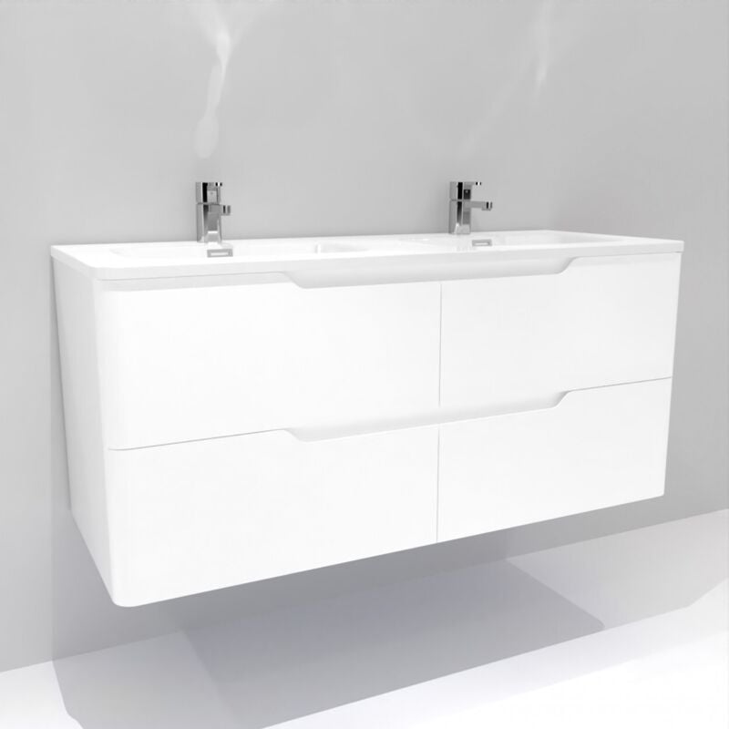 Sanitaire - Meuble double vasque luna Blanc brillant 120cm sans miroir