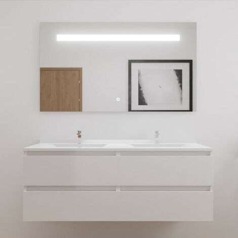 Meuble double vasque ARLEQUIN 140x55 cm avec plan vasque et miroir ELEGANCE - Coloris au choix