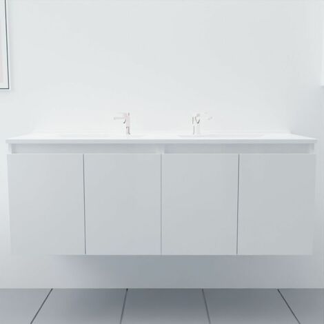 Meuble double vasque 140 cm PROLINE - Blanc brillant - Blanc