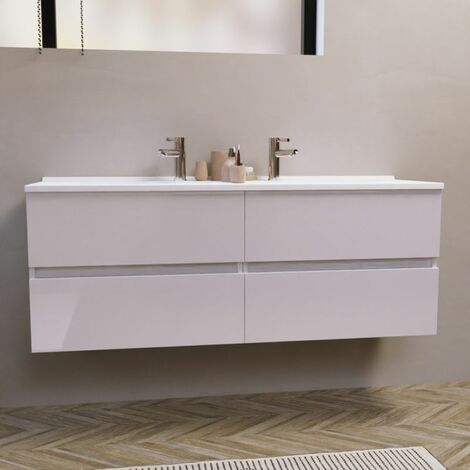 Meuble double vasque 140 cm ROSALY- Blanc  - vasque en résine