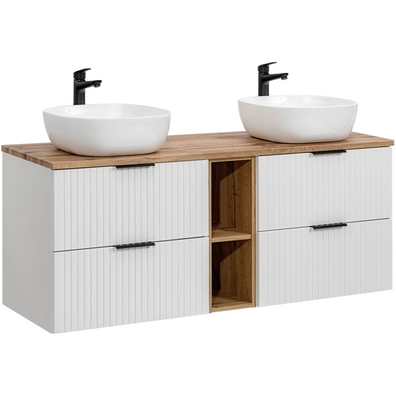 Petits-meubles - Meuble double vasque 140cm 2 niches Adriel Blanc