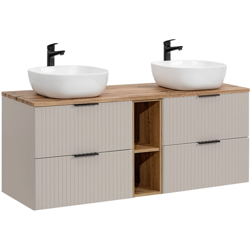Petits-meubles - Meuble double vasque 140cm 2 niches Adriel Cachemire et Bois