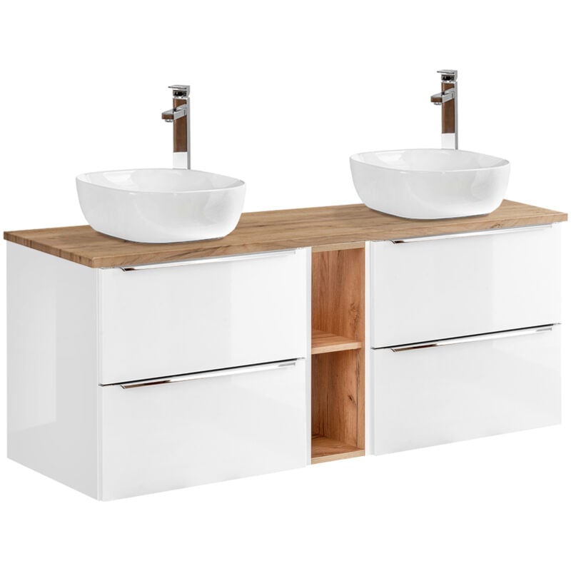 Petits-meubles - Meuble double vasque 140cm 2 niches April Blanc et Bois