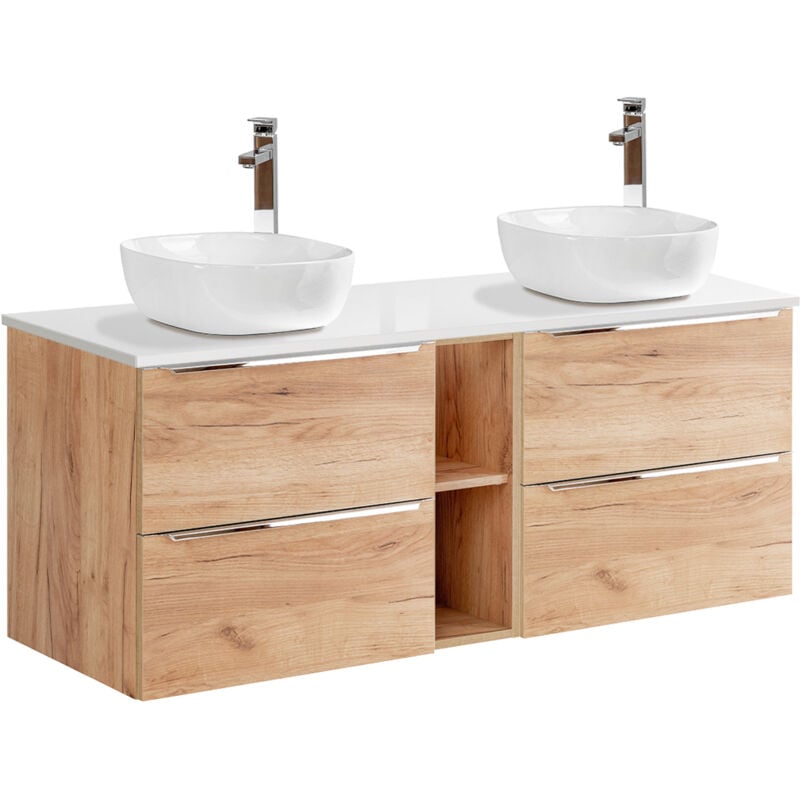 Petits-meubles - Meuble double vasque 140cm 2 niches April Bois et Blanc