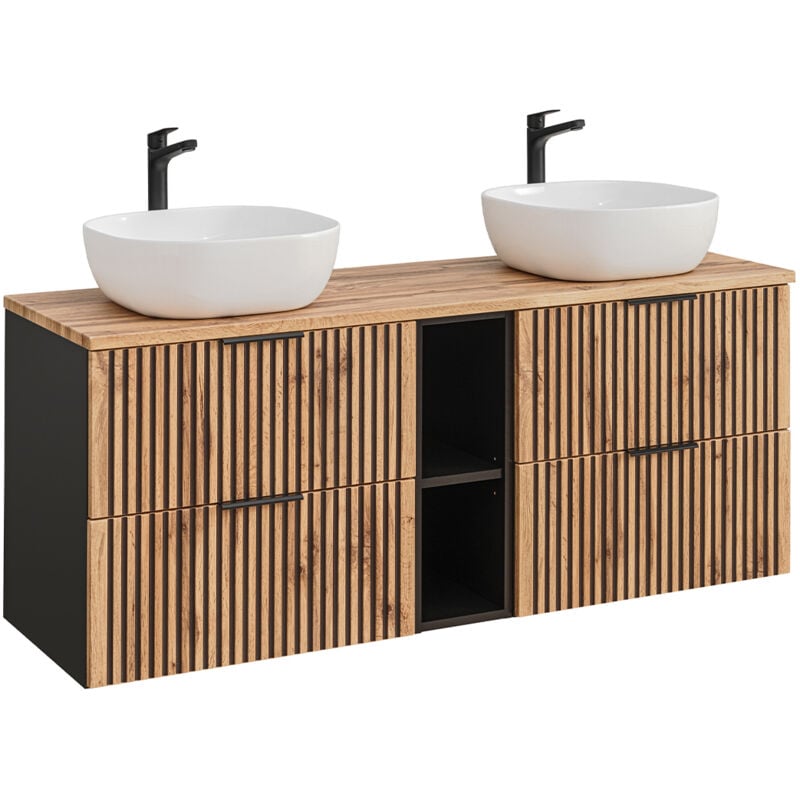 Petits-meubles - Meuble double vasque 140cm 2 niches Gaia Bois et Noir