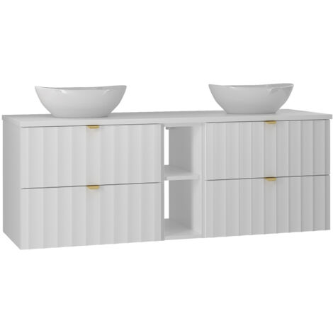 Meuble double vasque 140cm 2 niches Lexa Blanc