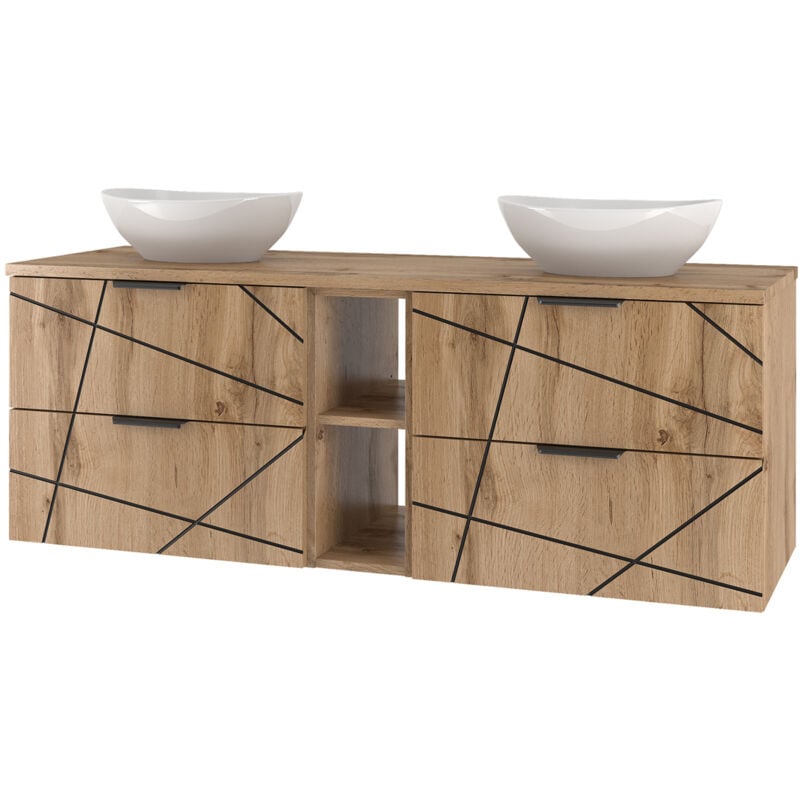Meuble double vasque 140cm 2 niches Teren Bois