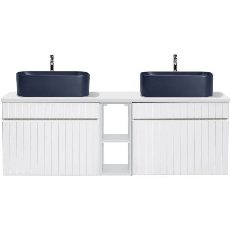 Petits-meubles - Meuble double vasque 140cm 2 niches Zelie Blanc et Bleu