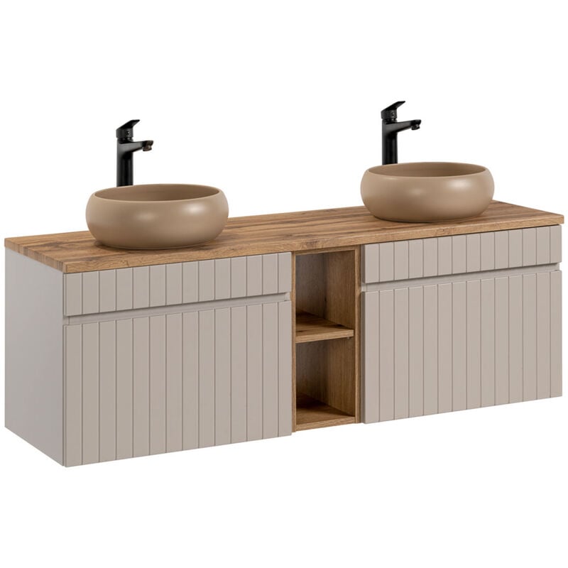 Petits-meubles - Meuble double vasque 140cm 2 niches Zelie Cachemire et Bois
