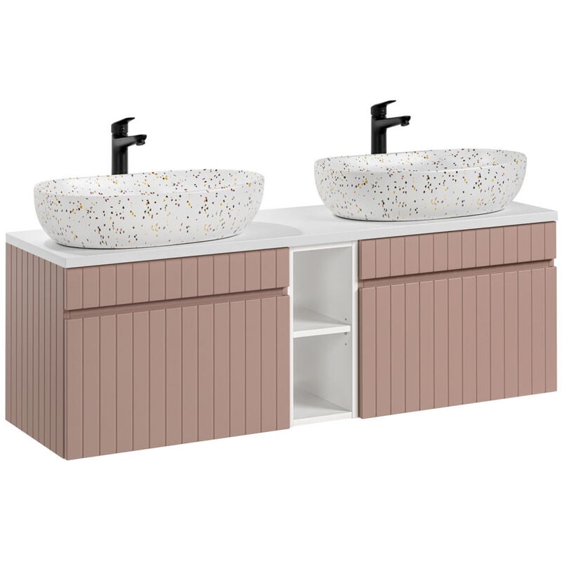 Petits-meubles - Meuble double vasque 140cm 2 niches Zelie Rose et Blanc