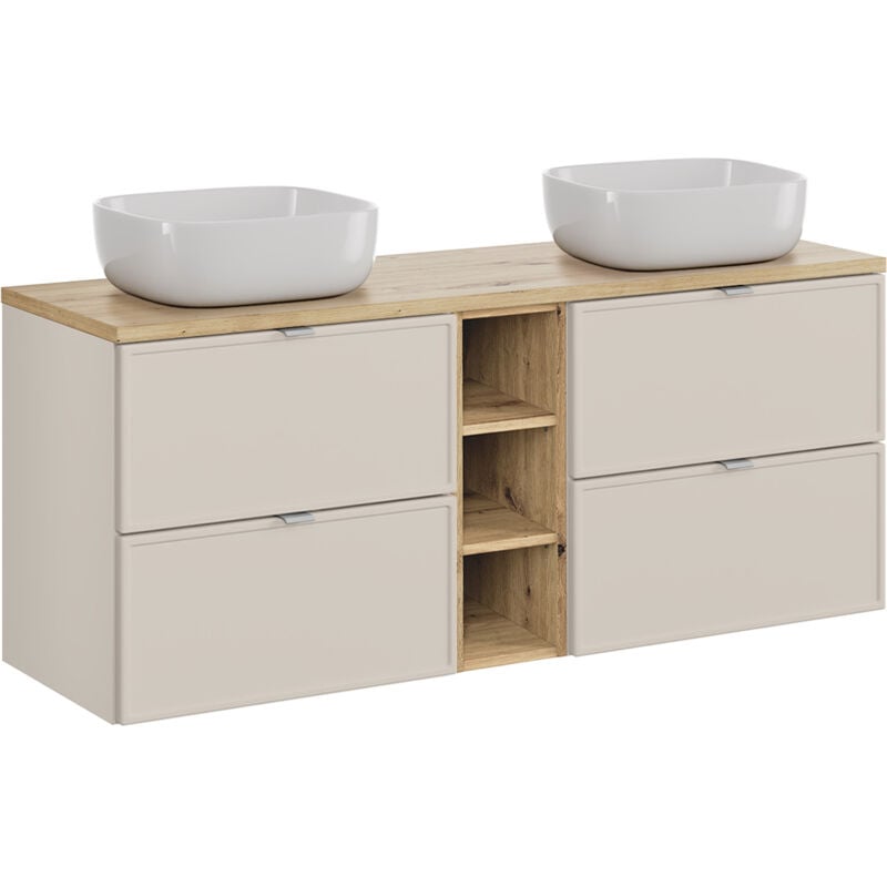Petits-meubles - Meuble double vasque 140cm 3 niches Alba Cachemire