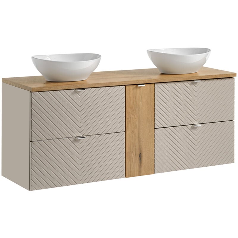 Petits-meubles - Meuble double vasque 140cm 4 tiroirs 1 porte Manoa Cachemire et bois