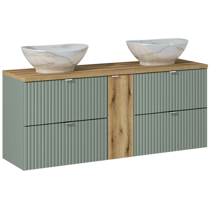 Meuble double vasque 140cm 4 tiroirs Jade Vert et Bois