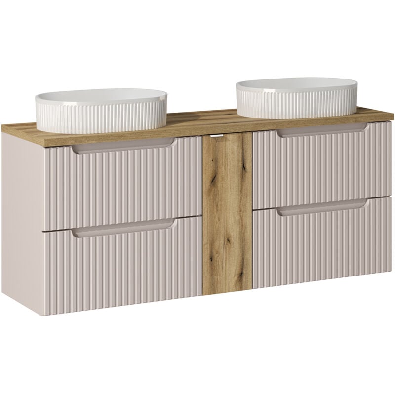 Meuble double vasque 140cm 4 tiroirs Riva Cachemire et Bois