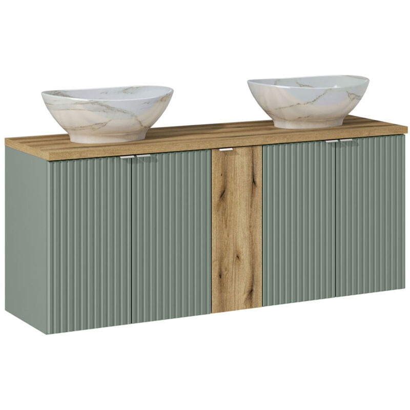 Petits-meubles - Meuble double vasque 140cm 5 portes Jade Vert et Bois
