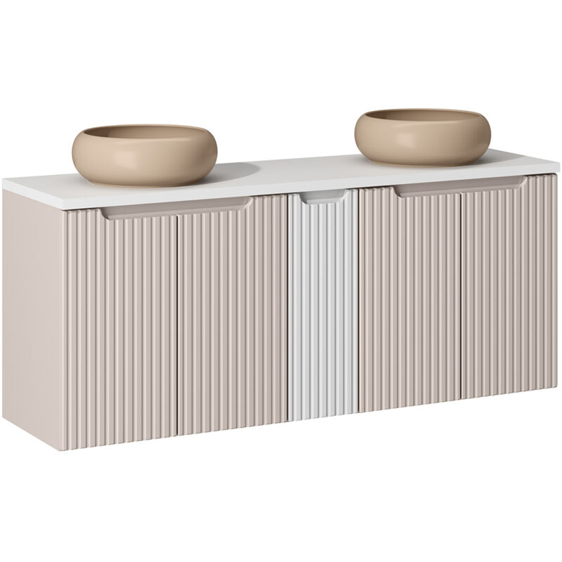 Petits-meubles - Meuble double vasque 140cm 5 portes Riva Cachemire et Blanc
