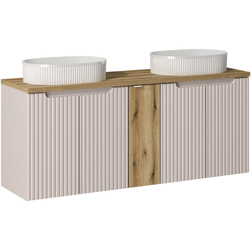 Petits-meubles - Meuble double vasque 140cm 5 portes Riva Cachemire et Bois