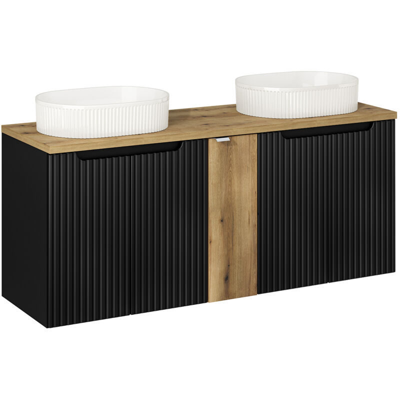 Petits-meubles - Meuble double vasque 140cm 5 portes Riva Noir et Bois